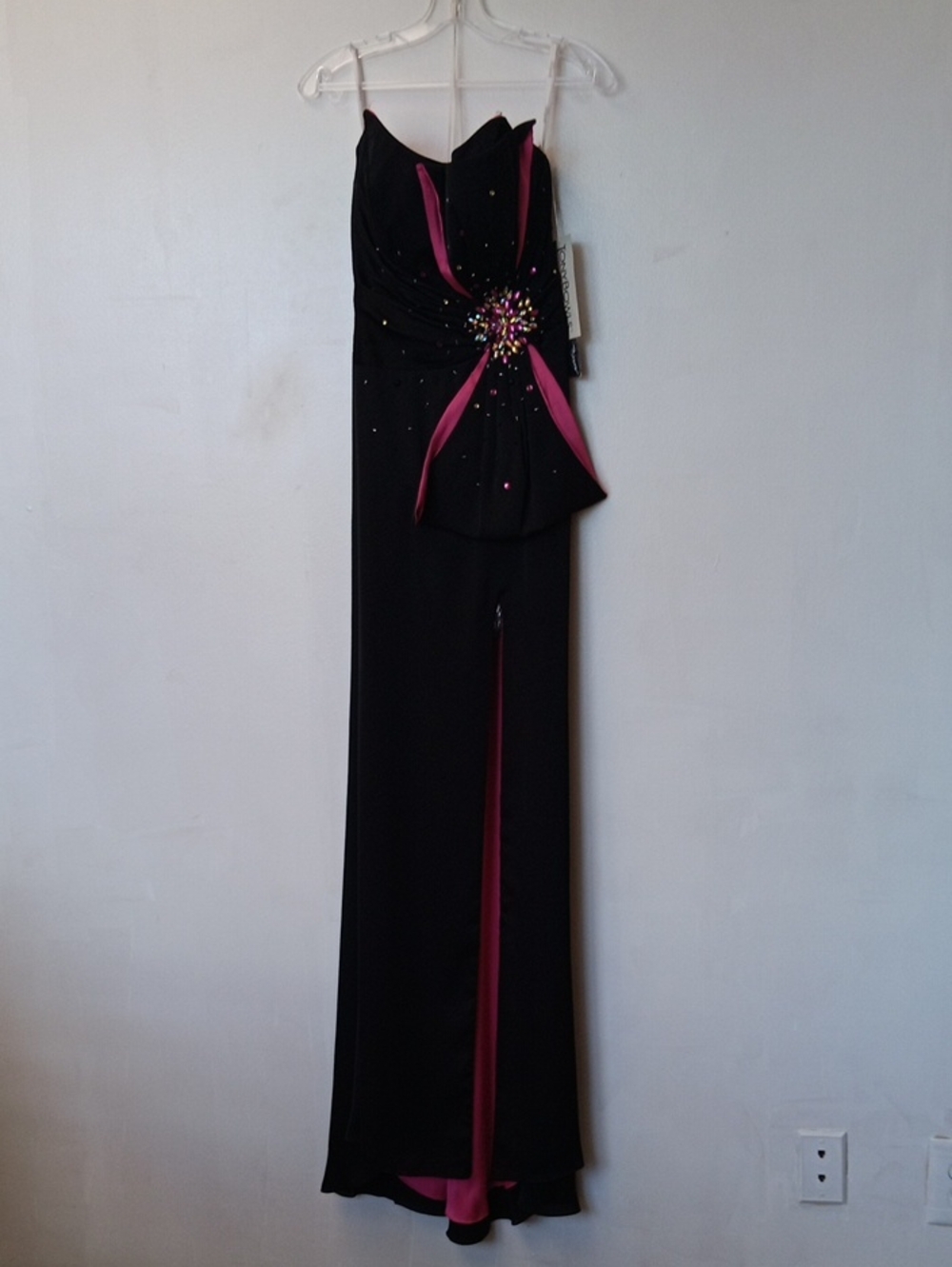 Tony Bowls Black and Fuchsia Beaded Evening Gown